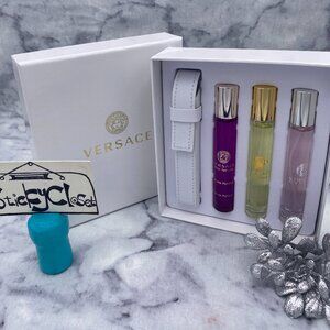 Versace Gift Set-White Pouch,Bright Crystal,Eros,Dylan-10ml,0.3oz-4pc-BOXED-NEW